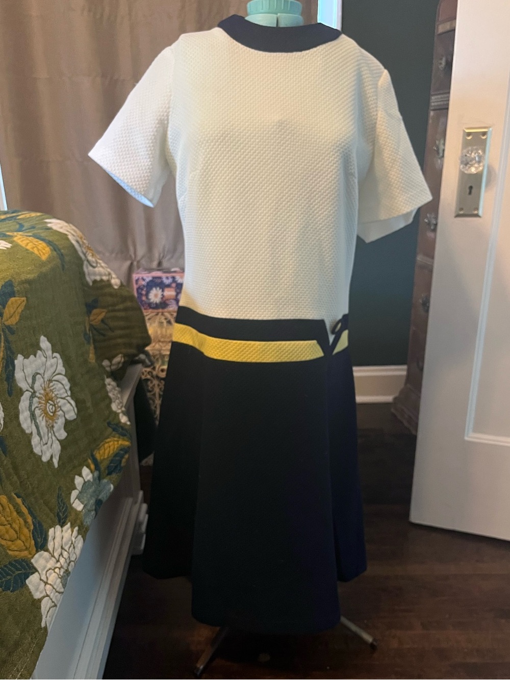 Women's Colorblock A-Line Skirt - White, Navy & Yellow